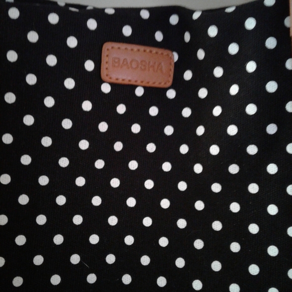 Baoshs Black and White Polka Dot Canvas Travel/ Tote Shoulder Bag - Picture 2 of 6